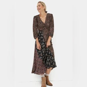 NWOT. FATFACE London Black Nate Craft Floral Midi Dress. Size 8.